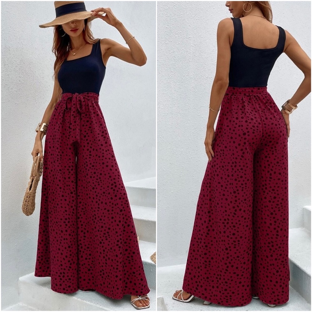 Boho Leopard Print Wide leg Jumpsuit RED OR GREEN - Picture 7 of 8